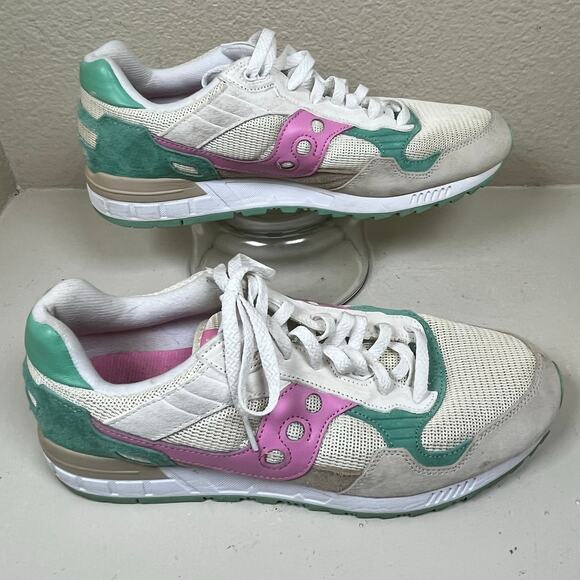 Saucony Shadow 5000 Shoe Mens Size 13 Beige Pink Green Retro Athletic Sneaker - Picture 1 of 6